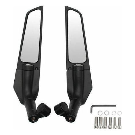 espejos retrovisores universales giratorios de 90° para motocicleta, modificados, con alas de viento, ajustables, color negro. (1/5)