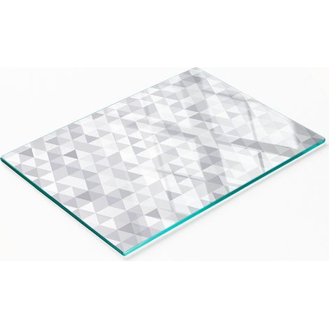 Tagliere da cucina in vetro temperato con grafica decorativa a triangoli grigi, 80x52 cm. (1/5)