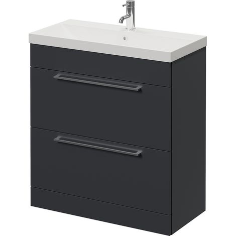Napoli 390 Gloss Grey 800mm 2 Drawer Vanity Unit with Rimini Basin - 800mm - Chrome 480mm Handle