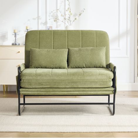 Divano letto a 2 posti 104x85x92 cm, trasformabile in letto, tasche laterali, struttura in metallo, chenille oliva (1/5)