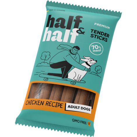 Palitos de premio Half&Half para perros adultos, sabor pollo, 100 g (1/3)