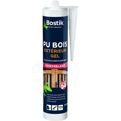 Bostik – Colle PU bois extérieur gel D4 – Haute résistance à l'humidité et aux intempéries – Temps de pressage 2-3h – Pâte thixotropique translucide (1/3)