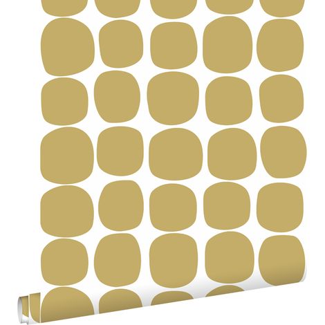 papier peint motif graphique jaune ocre et blanc - ESTAhome