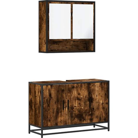 Maison Exclusive - 2-tlg. Badmöbel-Set Räuchereiche Holzwerkstoff