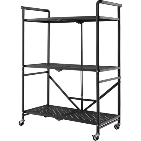 Chariot de rangement pliable en acier 3 niveaux avec 2 roues verrouillables et poignées latérales pour cuisine, garage et buanderie (1/5)