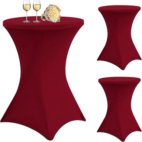 3er Set Stehtisch Hussen für Ø 80-85cm, Stretch-Tischdecke mit Fußtaschen, Burgund (1/5)