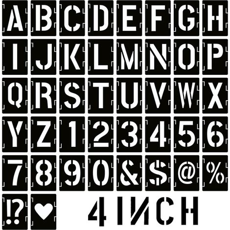 Lot de 42 pochoirs de lettres et chiffres réutilisables de 10,2 cm pour peinture sur bois, mur, tissu (1/5)