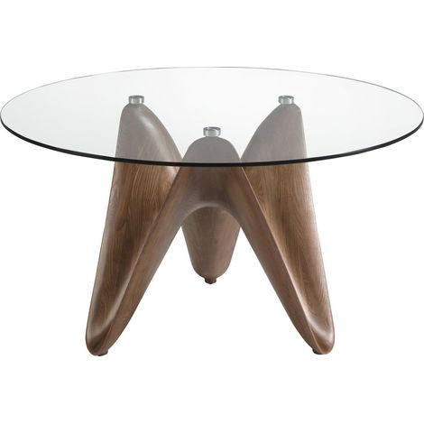 Table ronde en verre et bois de noyer Angel Cerda - Verre cristal et pieds noyer (1/5)