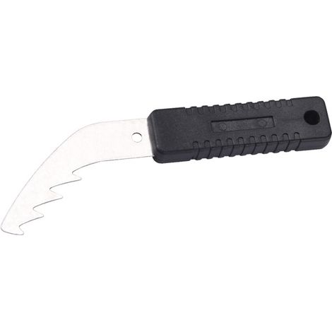 Couteau coupe‑corde à dents, lame inoxydable, poignée plastique antidérapante avec trou de suspension (1/5)