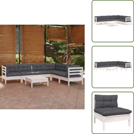 7-tlg. Garten-Lounge-Set mit Kissen Weiß Kiefer Massivholz - Garten Lounge Set - Kiefernholzmöbel - Outdoor Möbel - Gartengeräte - Terrasse Dekoration (1/5)