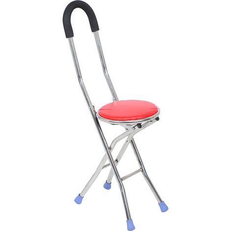 Chaise canne pliante 4 pieds en acier inoxydable, tabouret de marche, bâton de soutien réglable, siège portable pour personnes âgées, accessoire de mobilité robuste. (1/5)