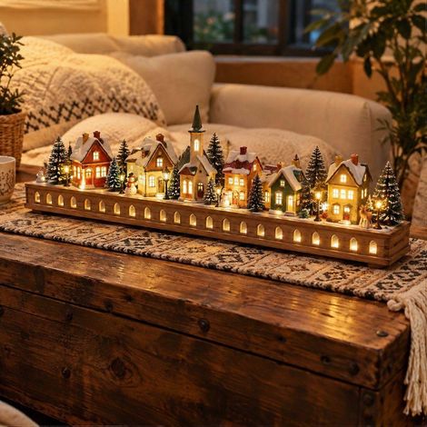 Calendrier de l'Avent de bureau en forme de village de Noël, 24 tiroirs numérotés avec lumière LED chaude (1/5)