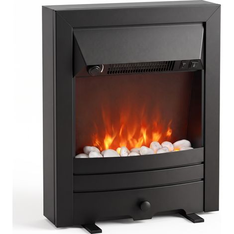 HOMCOM Electric Fireplace Stove Freestanding/Inset, 1000W/2000W, Matt Black (1/5)