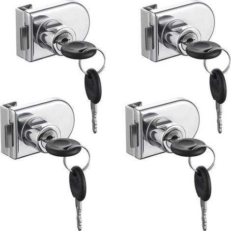 Serrure de porte en verre en alliage de zinc - Serrure pour vitrine sans cadre - Verrouillage de sécurité sans perçage - Serrure de sécurité pour porte en verre trempé - Alliage de zinc - 4 verrous + (1/5)