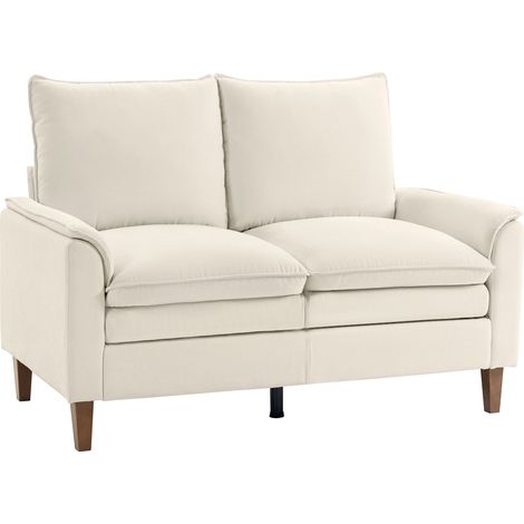 146 cm Zweisitzer Sofa, Chenille-Sofa mit doppellagiger Polsterung, Federkissen, tiefem Sitz, hoher Rückenlehne, Creme