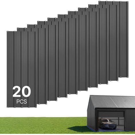 VEVOR Plaques de Toit Metalliques 1080x426 mm, Lot de 20, Toles de Toiture Trapezoïdales en Acier Galvanise, pour Abri Voiture, Abri de Jardin, Poulailler, Etable et Auvent, avec Vis et Gants, Gris (1/5)