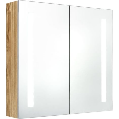 Maison Exclusive - LED-Bad-Spiegelschrank Weiß und Eichen-Optik 6