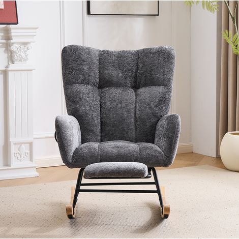 Fauteuil à bascule avec dossier haut, repose-pieds et rangement latéral, revêtement en tissu gris foncé, coussin d'air réglable, pour salon, chambre ou bureau - CHICFURN (1/5)