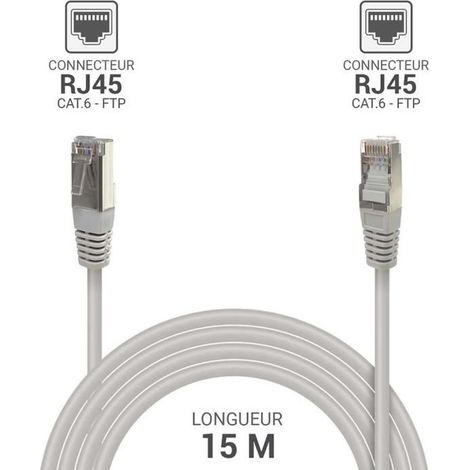 Câble RJ45 - Non spécifié - Catégorie 6 - 15m - Blindé - Ethernet gris