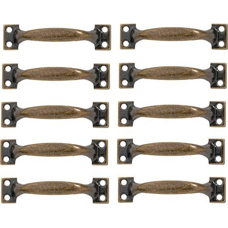 Set mit 10 gebogenen Vintage-Türgriffen, antik lackierte Holztürgriffe (133 mm, bronzegrün) (1/5)