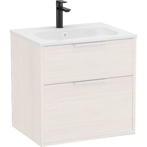 Pack meuble unik "OPTICA" 600 - 2 tiroirs + lavabo plan en Stonex - Blanc Mat - Roca (1/2)