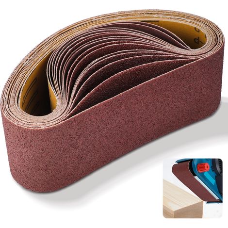 Bande Abrasive 75 x 533mm Lot de 16, Bande Ponceuse Mixte (2x Grains 40/60/80/120/180/240/320/400) Papier Abrasif Ponceuse à Bande pour le Ponçage du Bois, le Décapage de la Rouille et le Polissage (1/5)