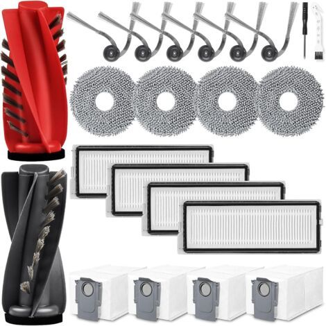 Lot de 22 accessoires pour robot aspirateur Roborock Qrevo Curv/Qrevo Curv S5X/Qrevo Edge/Qrevo S5V, 2 brosses principales, 4 sacs à poussière, 4 chiffons de nettoyage, 4 filtres, 6 brosses latérales (1/5)