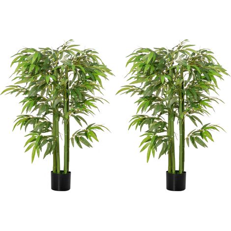 HOMCOM pack de 2 bambú artificiales 140 cm plantas artificiales con 780 hojas maceta decoración para interior hogar oficina verde (1/5)