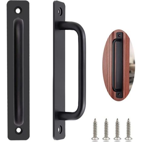 Poignee Porte Coulissante 2 Pièces Poignée de Porte de Grange Robuste Poignée Porte Coulissante Poignee Portail Exterieur avec Des Vis, Noir/244mm (1/5)