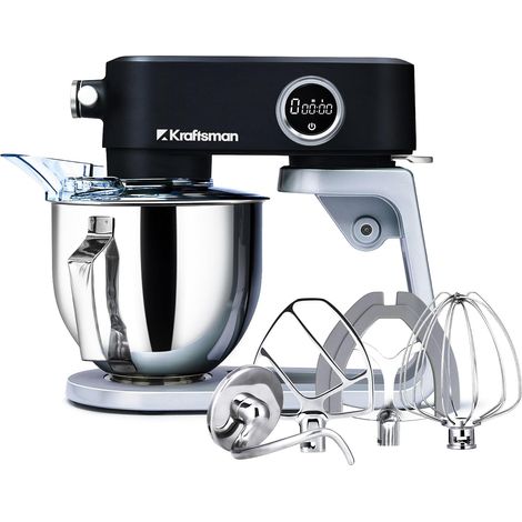 5L Processor, All-Metal Processor with Universal Power Port and Timer Function, 8 Speed Kneader with Beater, Hook, Whisk (Black) (1/5)