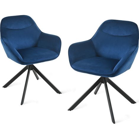 Goeurvant 360° Drehstühle mit weichem Sitz, eleganter, geschwungener Rückenlehne und ergonomischen Armlehnen, stilvoller Komfort für jedes Zimmer - 2er Set - Dunkelblau