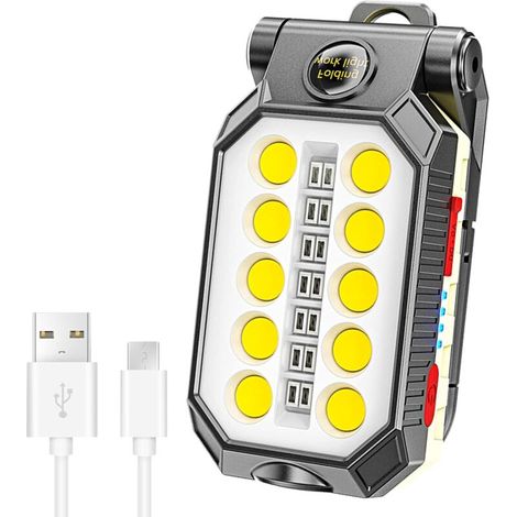 Faro da lavoro a LED super luminoso con magnete e USB – 4 modalità, tecnologia COB+LED per riparazioni auto, officine e illuminazione di emergenza - Crezuo