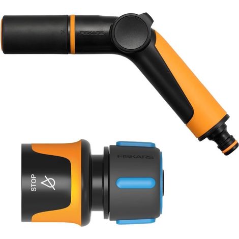 FISKARS Pistolet d'arrosage - 2 fonctions avec raccord STOP - set d’arrosage SoftGrip