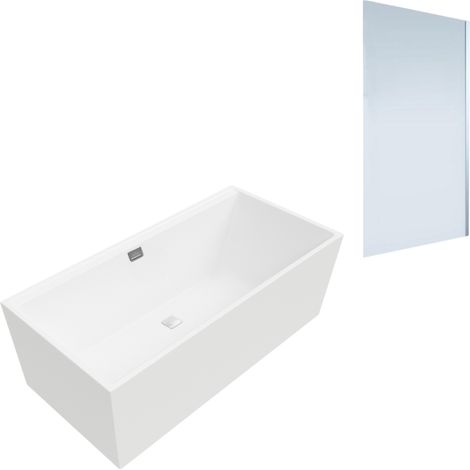 Baignoire droite VILLEROY ET BOCH Collaro 160 x 75cm Blanc mat  vidage et trop plein chrome + Pare bain droite AURYS Mist 1