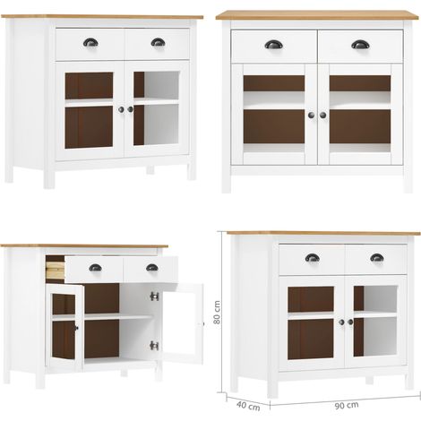 Sideboard Hill Weiß 90x40x80 cm Massivholz Kiefer - Holz Sideboard - Massiver Kiefernschalter - Weißes Regal - Wohnzimmer Dekoration - Aufbewahrungsschrank - Home & Living (1/5)