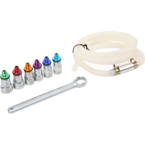 Clé de purge de frein universelle métal caoutchouc 7-12mm, 6 adaptateurs et tuyau de vidange, pour voiture SUV camionnette moto (1/5)