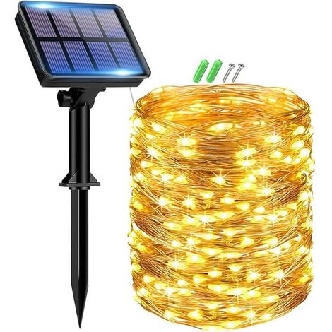 2 guirlandes lumineuses solaires, 150 LED blanc chaud 2700K, étanches IP65, 15 m + câble 2 m, pour jardin, balcon et intérieur