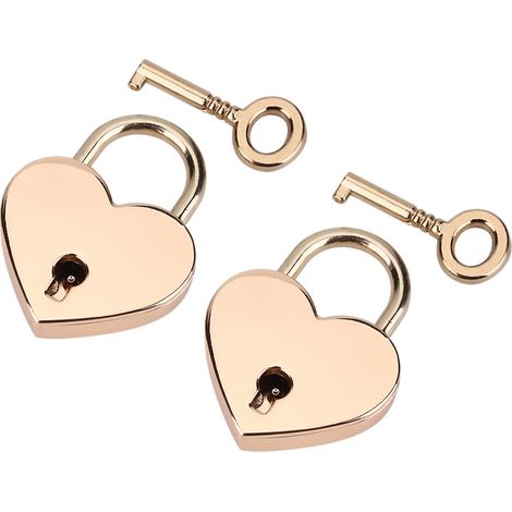 2 set di lucchetti a forma di cuore e chiavi scheletro in metallo per valigia, diario, libro e portagioie.