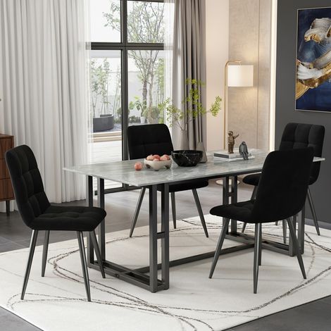 Set di 4 sedie da pranzo (H. 86 cm), sedie da soggiorno con schienale ergonomico, velluto e gambe in metallo, stile moderno, Nero