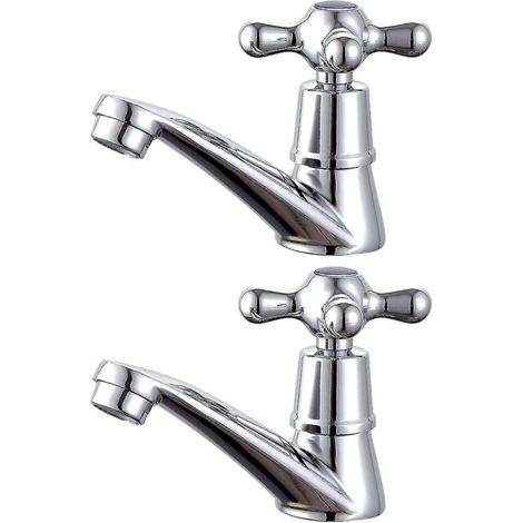 Paire de robinets mélangeurs pour lavabo, eau chaude et froide avec leviers en croix pour salle de bain - Q36 [db] (1/5)