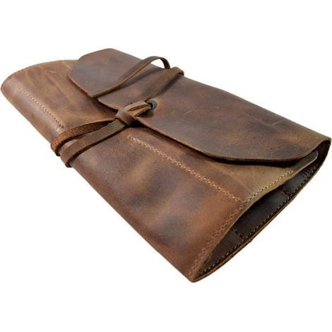 Sac porte-outils cuir pleine fleur 12 emplacements – Design compact léger – Fermeture sécurisée cordons – Pour outils manuels (1/5)