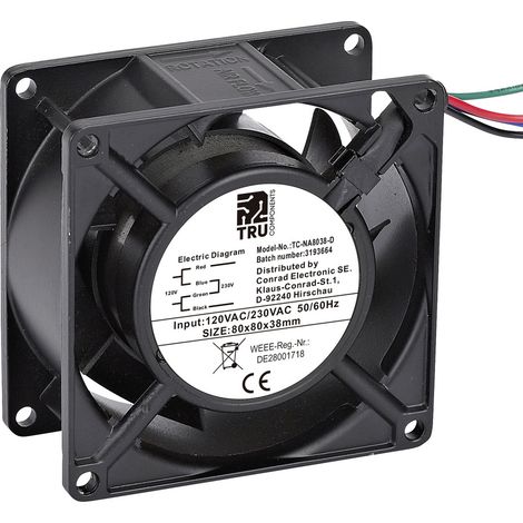 TRU COMPONENTS TC-NA8038-D Axiallüfter 230 V/AC, 120 V/AC 85 m³/h (L x B x H) 80 x 80 x 38 mm