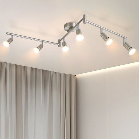GBLY plafonnier LED 6 spots pivotants & orientables , GU10 ,  Spot plafond , Chrome , Moderne , éclairage intérieur plafond LED cuisine chambre salon , IP20 , sans ampoules