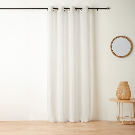 Voilage à oeillets tamisant à fil flammé Blanc 140x280 cm (1/2)