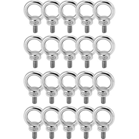 QWORK® – Lot de 20 boulons à œil M6, vis à anneau en acier inoxydable 304, charge max. 65 kg, longueur de filetage 12 mm – Pour fixation, suspension et bricolage général (1/5)
