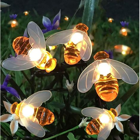 Guirlande lumineuse solaire de 5 mètres, 20 LED, étanche, abeille artificielle, blanc chaud