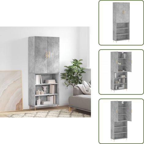Aparador gris hormigón - vidaXL Aparador alto madera contrachapada gris hormigón 69,5x34x180 cm - Muebles de madera contrachapada