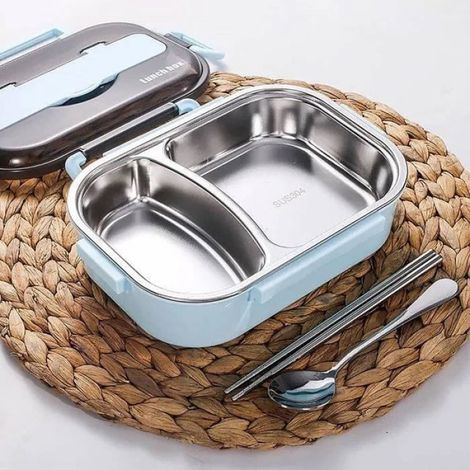 Bento Lunch Box,Boîte Boite Repas Box Enfant/Adulte et couverts,Boîte à Repas Et 2 Compartiments,Bleu (1/4)
