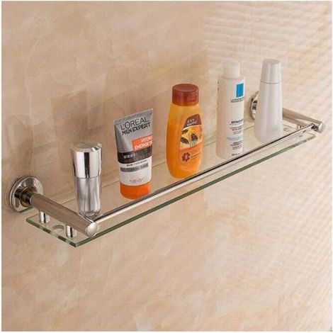 Etagère de salle de bain en verre, étagère murale en verre à faible encombrement 40X15 cm (1/3)