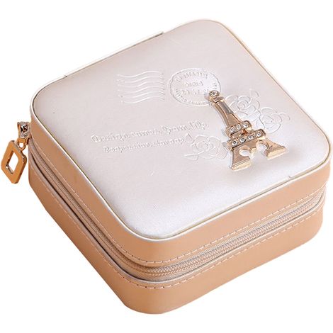 Boîte à bijoux de voyage avec miroir, mini coffret cadeau pour femmes et filles, petite boîte de rangement portable pour bagues, boucles d'oreilles, colliers et bracelets (1/5)